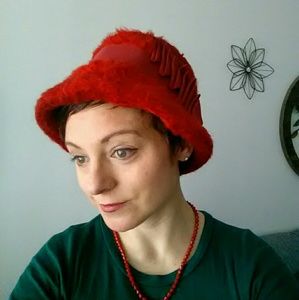 Vintage Faux Fur Red Brimmed Hat